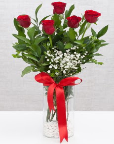 cam vazo içerisinde 5 adet kırmızı gül  Manisa çiçek gönderme 