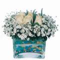 mika ve beyaz gül renkli taslar   Manisa hediye sevgilime hediye çiçek 