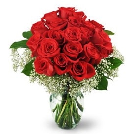 25 adet kırmızı gül cam vazoda  Manisa çiçek online çiçek siparişi 